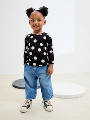 Negro/lunares blancos - Camiseta de manga larga con canalé (3 meses-7 años) - Imagen 2 de 7