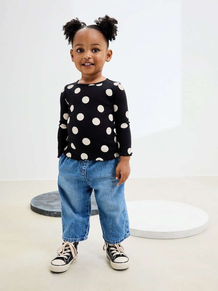 Negro/lunares blancos - Camiseta de manga larga con canalé (3 meses-7 años) - Imagen 2 de 7