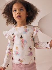 Ecru Ribbed Long Sleeve Frill T-Shirt (3mths-7yrs) - Image 1 of 7