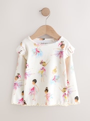 Ecru Ribbed Long Sleeve Frill T-Shirt (3mths-7yrs) - Image 4 of 7