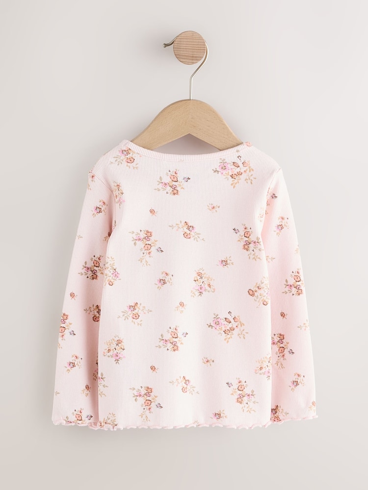 Ecru & Pink Ditsy Floral - Camiseta de manga larga con canalé (3 meses-7 años) - Imagen 2 de 5