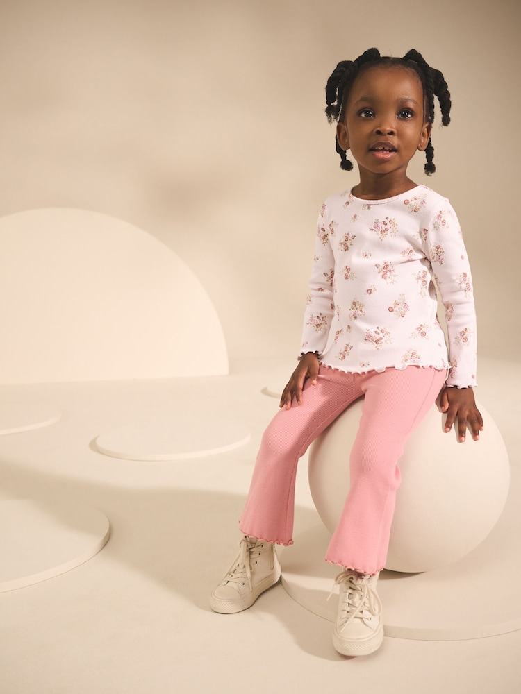 Ecru & Pink Ditsy Floral Rib Long Sleeve T-Shirt (3mths-7yrs) - Image 2 of 8 Ecru & Pink Ditsy Floral Rib Long Sleeve T-Shirt (3mths-7yrs) - Image 2 of 8