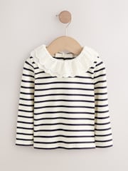 Black and White Stripe Long Sleeve Collar Top (3mths-7yrs) - Image 5 of 8