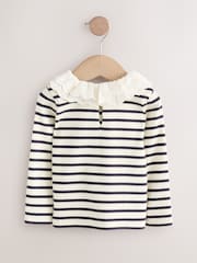 Black and White Stripe Long Sleeve Collar Top (3mths-7yrs) - Image 6 of 8