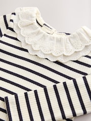 Black and White Stripe Long Sleeve Collar Top (3mths-7yrs) - Image 7 of 8