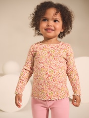 Orange Ditsy Floral Ribbed Long Sleeve Frill T-Shirt (3mths-7yrs) - Image 1 of 9