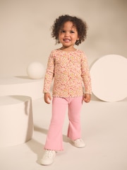 Orange Ditsy Floral Ribbed Long Sleeve Frill T-Shirt (3mths-7yrs) - Image 2 of 9