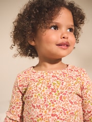 Orange Ditsy Floral Ribbed Long Sleeve Frill T-Shirt (3mths-7yrs) - Image 4 of 9