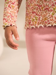 Orange Ditsy Floral Ribbed Long Sleeve Frill T-Shirt (3mths-7yrs) - Image 5 of 9