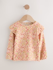 Orange Ditsy Floral Ribbed Long Sleeve Frill T-Shirt (3mths-7yrs) - Image 6 of 9