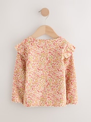 Orange Ditsy Floral Ribbed Long Sleeve Frill T-Shirt (3mths-7yrs) - Image 7 of 9