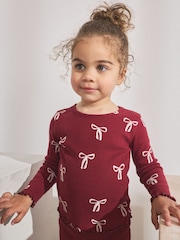 Burgundy Red Bow - Camiseta de manga larga con canalé (3 meses-7 años) - Imagen 1 de 7