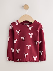 Burgundy Red Bow - Camiseta de manga larga con canalé (3 meses-7 años) - Imagen 4 de 7