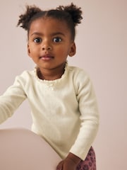 Ecru White Long Sleeve Pointelle T-Shirt (3mths-7yrs) - Image 1 of 7