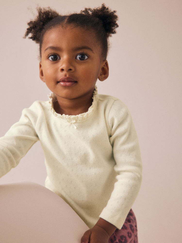 Ecru White Long Sleeve Pointelle T-Shirt (3mths-7yrs) - Image 1 of 7
