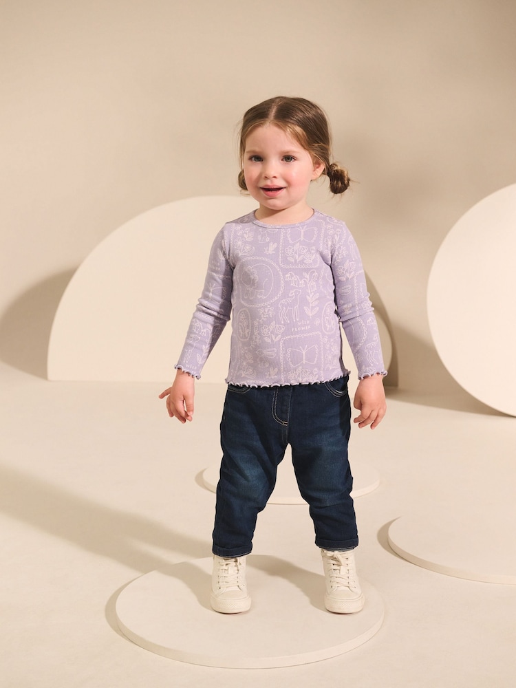Lilac Purple Flower - Rib Long Sleeve T-Shirt (3mths-7yrs) - Image 2 of 7