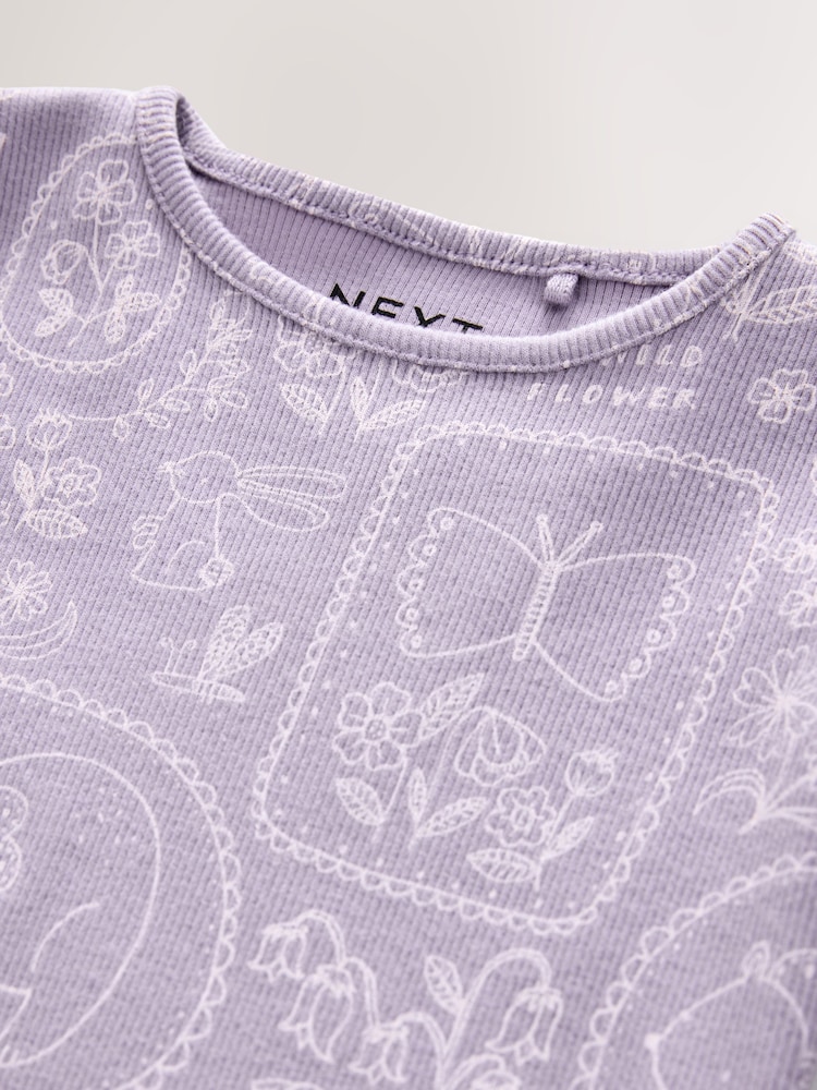 Lilac Purple Flower - Rib Long Sleeve T-Shirt (3mths-7yrs) - Image 7 of 7