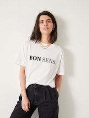 Hush White Bon Sens Graphic 100% Cotton T-Shirt - Image 1 of 7