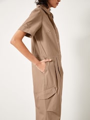 Hush Brown Cargo Short Sleeve 100% Cotton Jumpsuit - Image 1 of 4