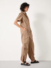 Hush Brown Cargo Short Sleeve 100% Cotton Jumpsuit - Image 2 of 4