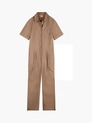 Hush Brown Cargo Short Sleeve 100% Cotton Jumpsuit - Image 4 of 4