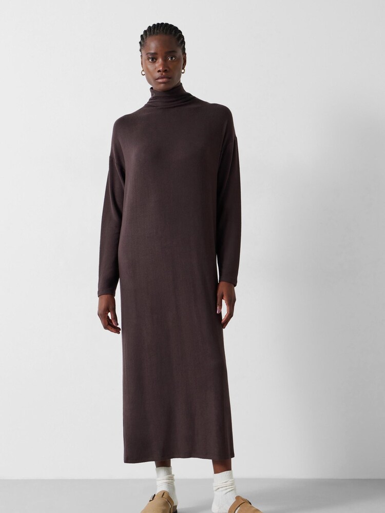 Hush Brown Chloe Jersey Midi Jumper Dress - Image 1 of 5 Hush Brown Chloe Jersey Midi Jumper Dress - Image 1 of 5