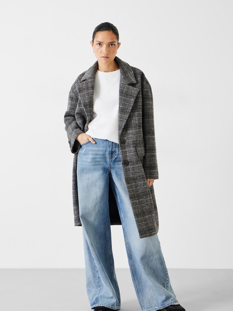 Hush Black Nell Relaxed Wool Blend Check Coat - Image 1 of 5