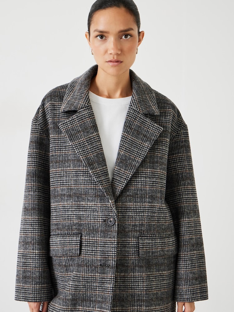 Hush Black Nell Relaxed Wool Blend Check Coat - Image 2 of 5