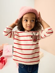 Red Stripe Reindeer and Santa Print Appliqué Long Sleeve Top (3mths-7yrs) - Image 1 of 14