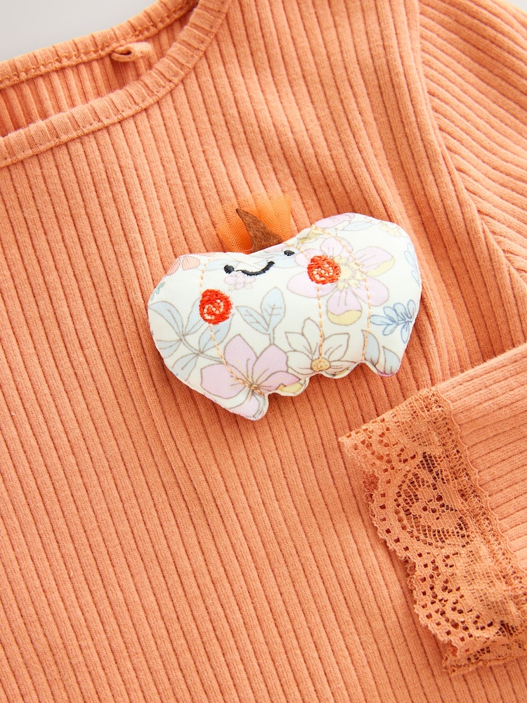 Orange Padded Pumpkin - Long Sleeve Ribbed T-Shirt (3mths-7yrs) - Bild 8 von 8