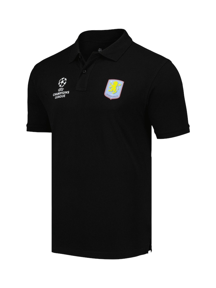 Fanatics Aston Villa UEFA Champions League 100% Cotton Black Polo Shirt - Image 2 of 3 Fanatics Aston Villa UEFA Champions League 100% Cotton Black Polo Shirt - Image 2 of 3