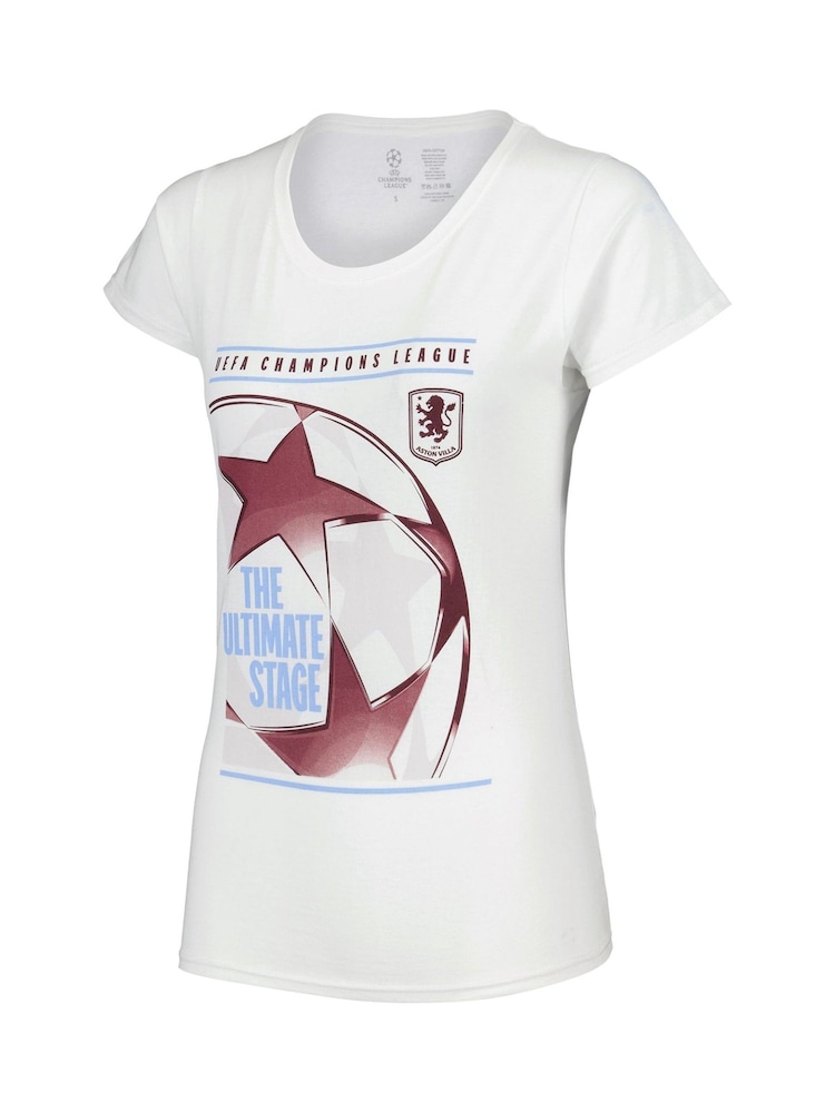 Fanatics Womens Aston Villa UEFA Champions League 100% Cotton White T-Shirt - Image 2 of 3