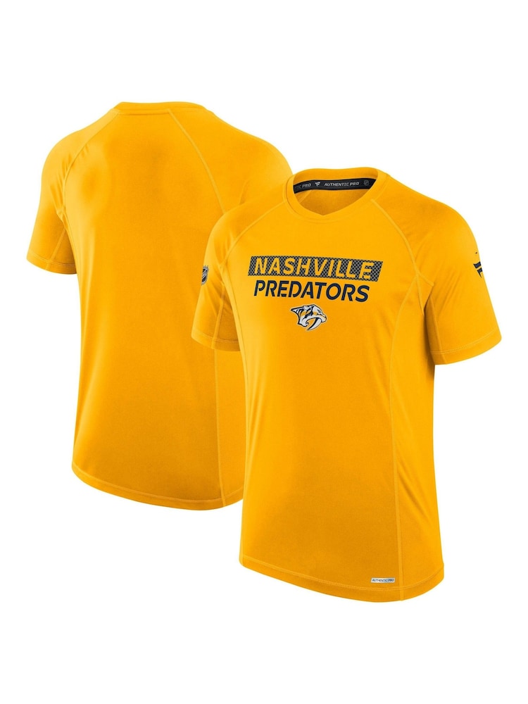 Fanatics Yellow NHL Nashville Predators Authentic Pro Rink Tech Short Sleeve T-Shirt - Image 1 of 2