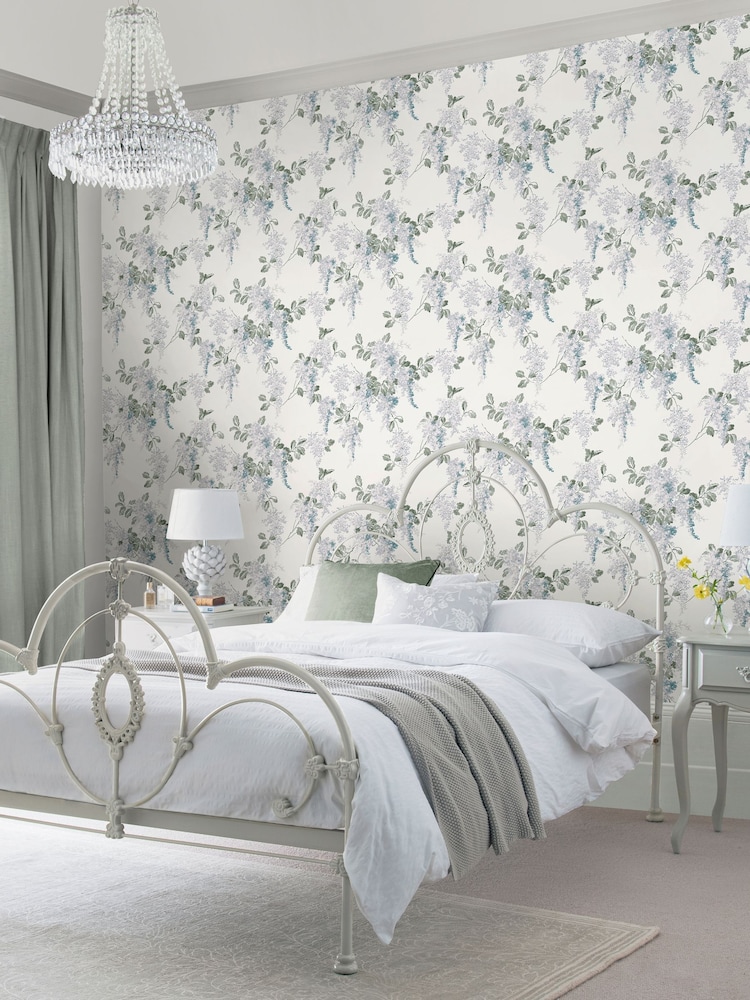Laura Ashley Pale Seaspray Mirabelle A4 Wallpaper Sample - Image 1 of 4