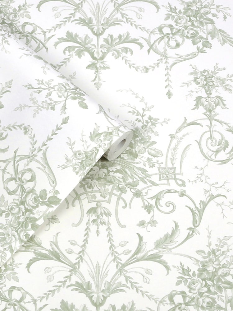 Laura Ashley Sage Green Tuileries A4 Wallpaper Sample - Image 2 of 4