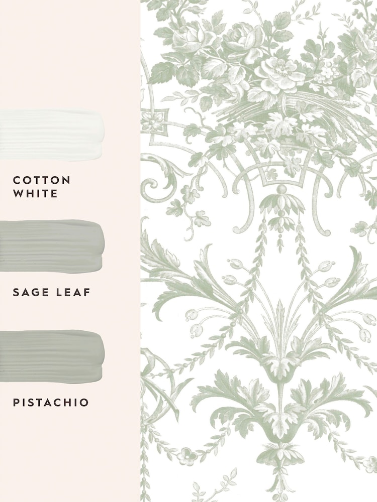 Laura Ashley Sage Green Tuileries A4 Wallpaper Sample - Image 4 of 4