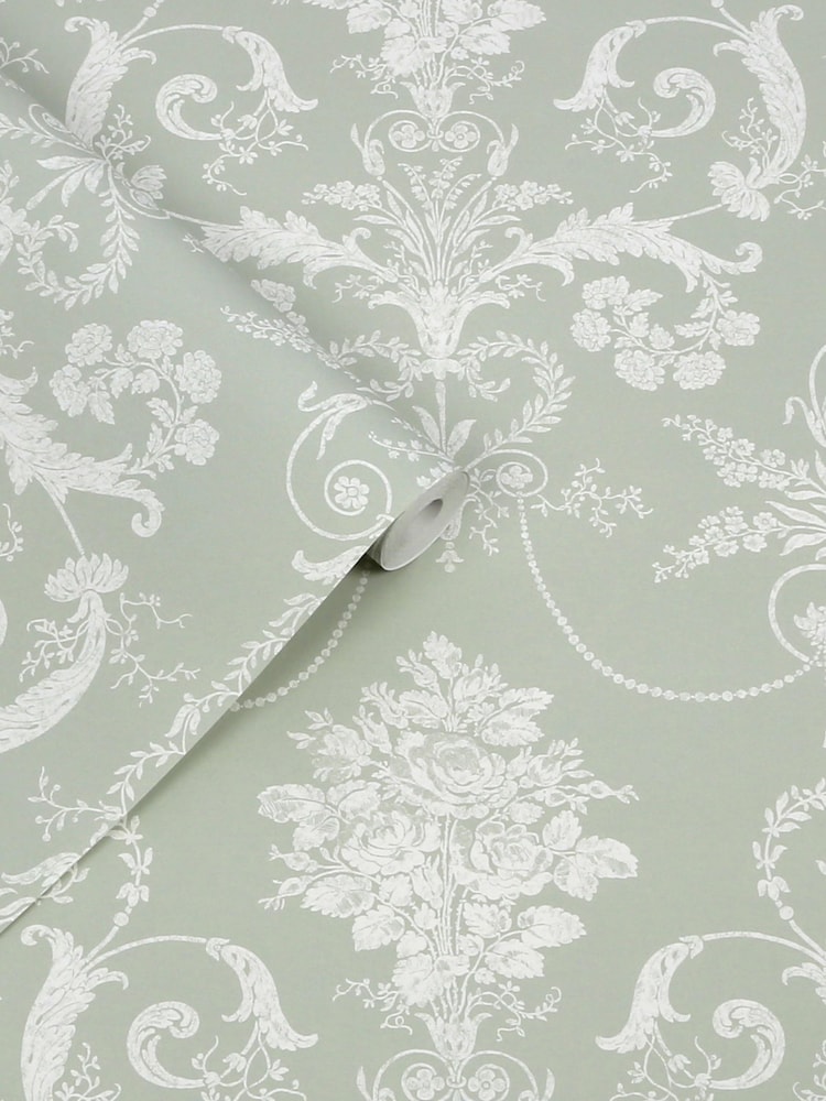 Laura Ashley Sage Green Josette A4 Wallpaper Sample - Image 2 of 4