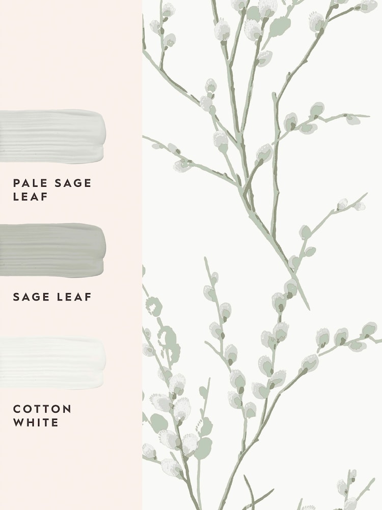 Laura Ashley Sage Green Pussy Willow A4 Wallpaper Sample - Image 4 of 4