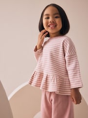 Pink Ribbed Long Sleeve Top and Wide Leg Trousers Set (3mths-7yrs) - Image 2 of 4