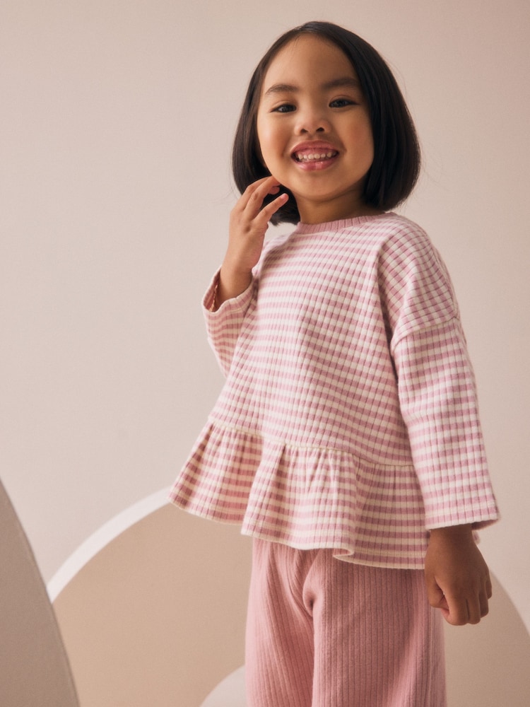 Pink Ribbed Long Sleeve Top and Wide Leg Trousers Set (3mths-7yrs) - Image 2 of 4