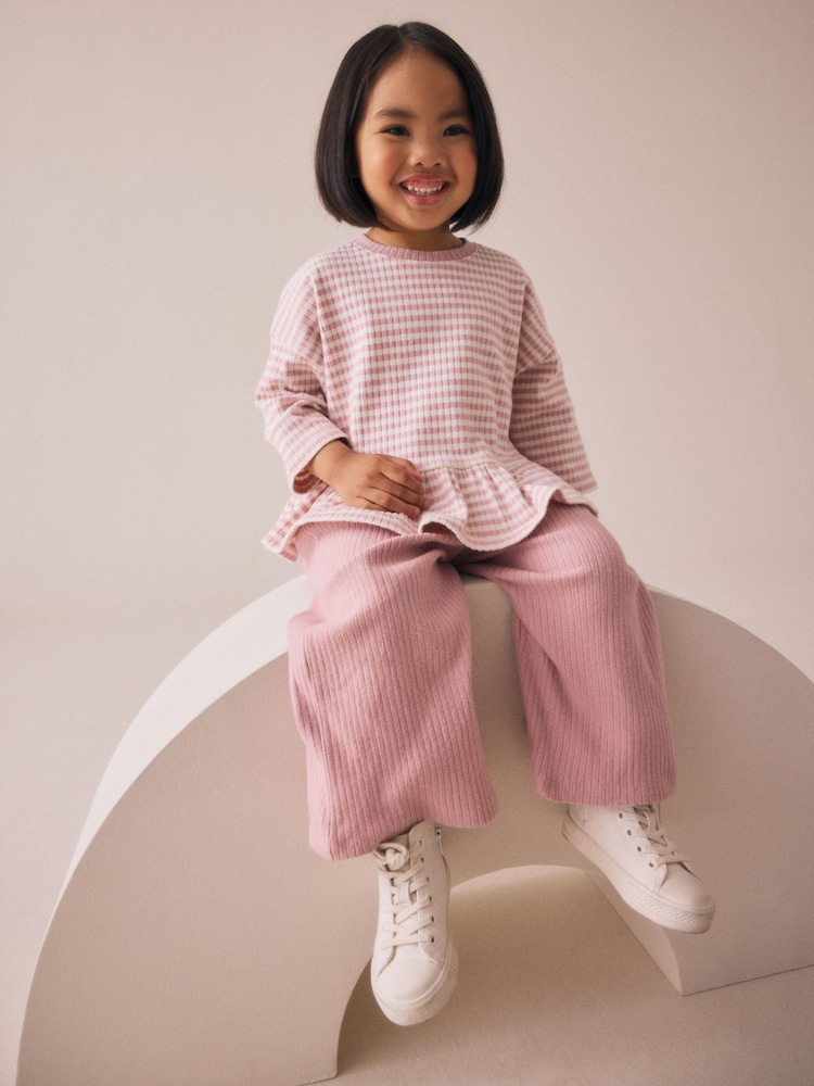 Pink Ribbed Long Sleeve Top and Wide Leg Trousers Set (3mths-7yrs) - Image 4 of 4