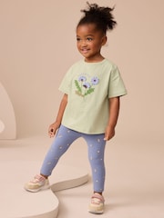 Green Flower Short Sleeve T-Shirt and Leggings Set (3mths-7yrs) - Image 1 of 9
