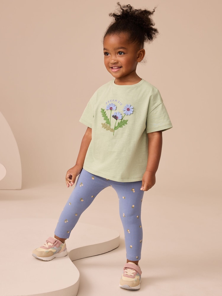 Verde con flores - Conjunto de camiseta de manga corta y leggings (3meses-7años) - Imagen 1 de 9 Verde con flores - Conjunto de camiseta de manga corta y leggings (3meses-7años) - Imagen 1 de 9