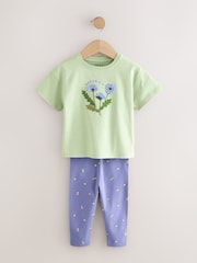 Green Flower Short Sleeve T-Shirt and Leggings Set (3mths-7yrs) - Image 5 of 9