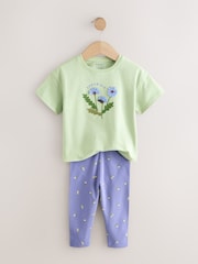 Green Flower Short Sleeve T-Shirt and Leggings Set (3mths-7yrs) - Image 6 of 9
