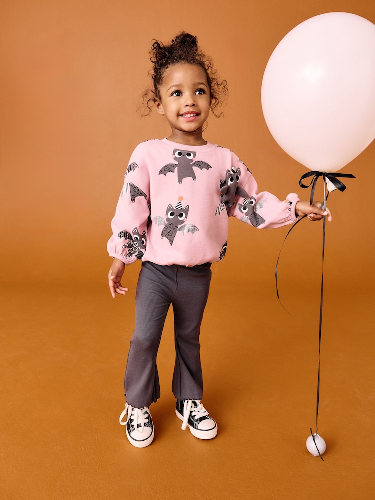 Pink Halloween Padded Bat - طقم من رداء علوي بأكمام طويلة وبنطلون واسع (3 شهور -7 سنوات) - صورة 1 من 4