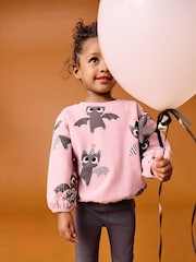 Pink Halloween Padded Bat - طقم من رداء علوي بأكمام طويلة وبنطلون واسع (3 شهور -7 سنوات) - صورة 2 من 4