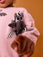 Pink Halloween Padded Bat - طقم من رداء علوي بأكمام طويلة وبنطلون واسع (3 شهور -7 سنوات) - صورة 4 من 4