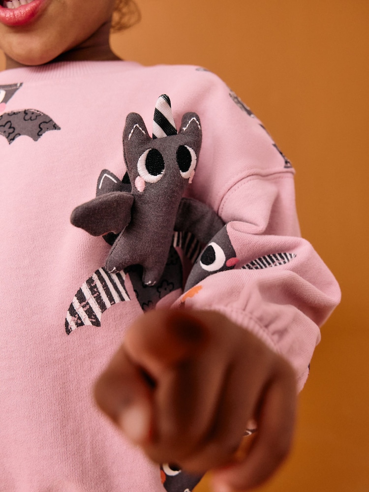 Pink Halloween Padded Bat - طقم من رداء علوي بأكمام طويلة وبنطلون واسع (3 شهور -7 سنوات) - صورة 4 من 4
