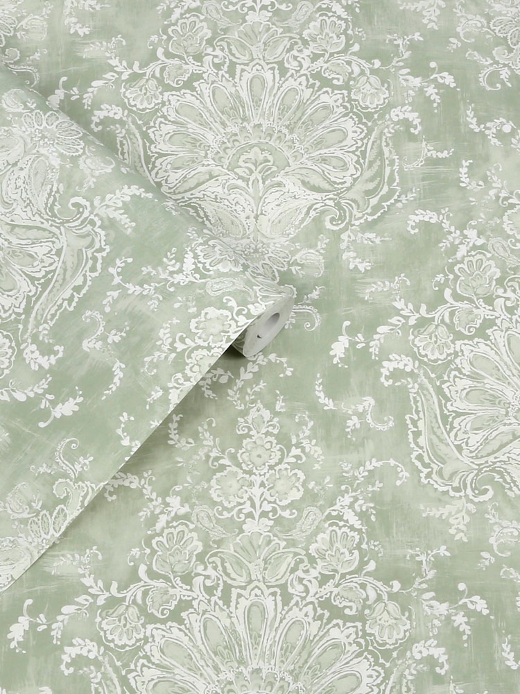 Laura Ashley Sage Green Maddox A4 Wallpaper Sample - Image 2 of 4